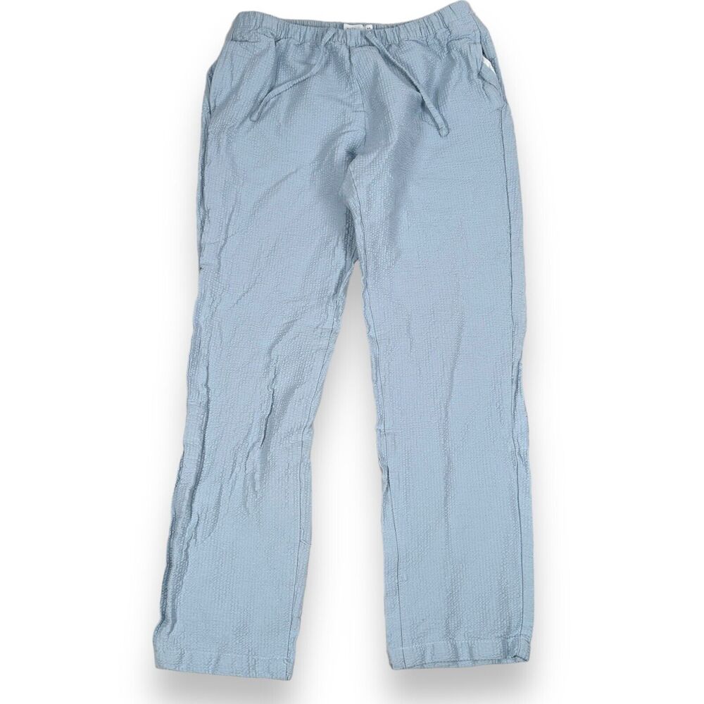 Onia Pants Womens‎ Small Blue Cotton Dimple Crinkle Textured Drawstring Stretch